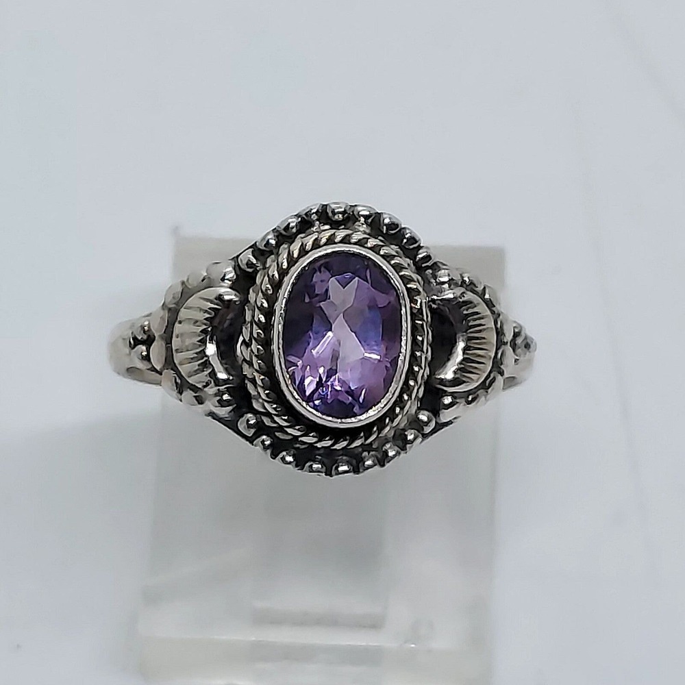Ring Oval Shape Gemstone Dainty amethyst 925 sterling silver size 7.25